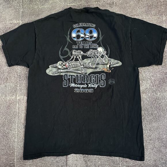 Men's Vintage Y2K 69th Sturgis Motorcycle Rally Bad To The Bone T Shirt Tee Sz L - Picture 1 of 3